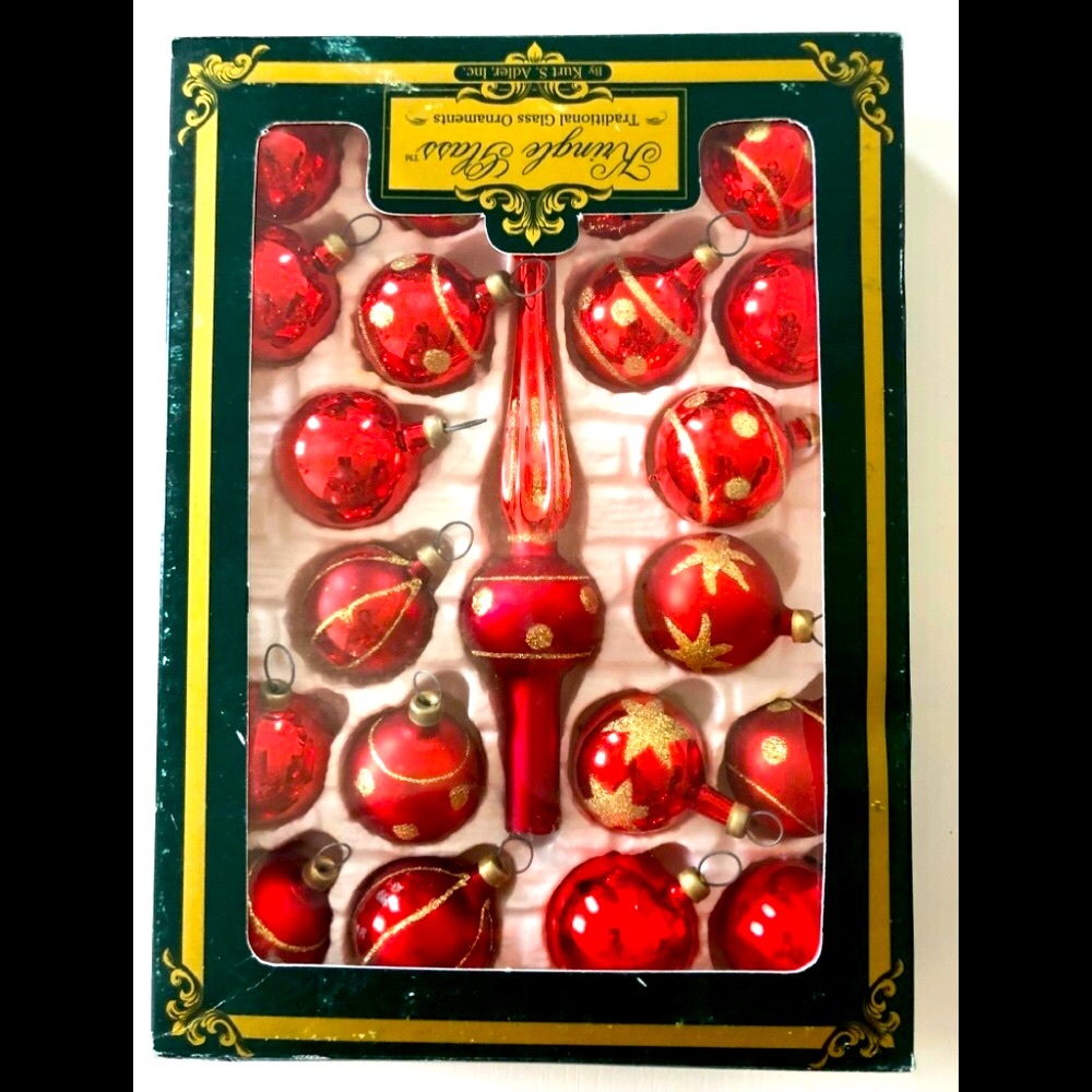 Christmas 21 pc glass ornament Red with Gold glitter miniature Size